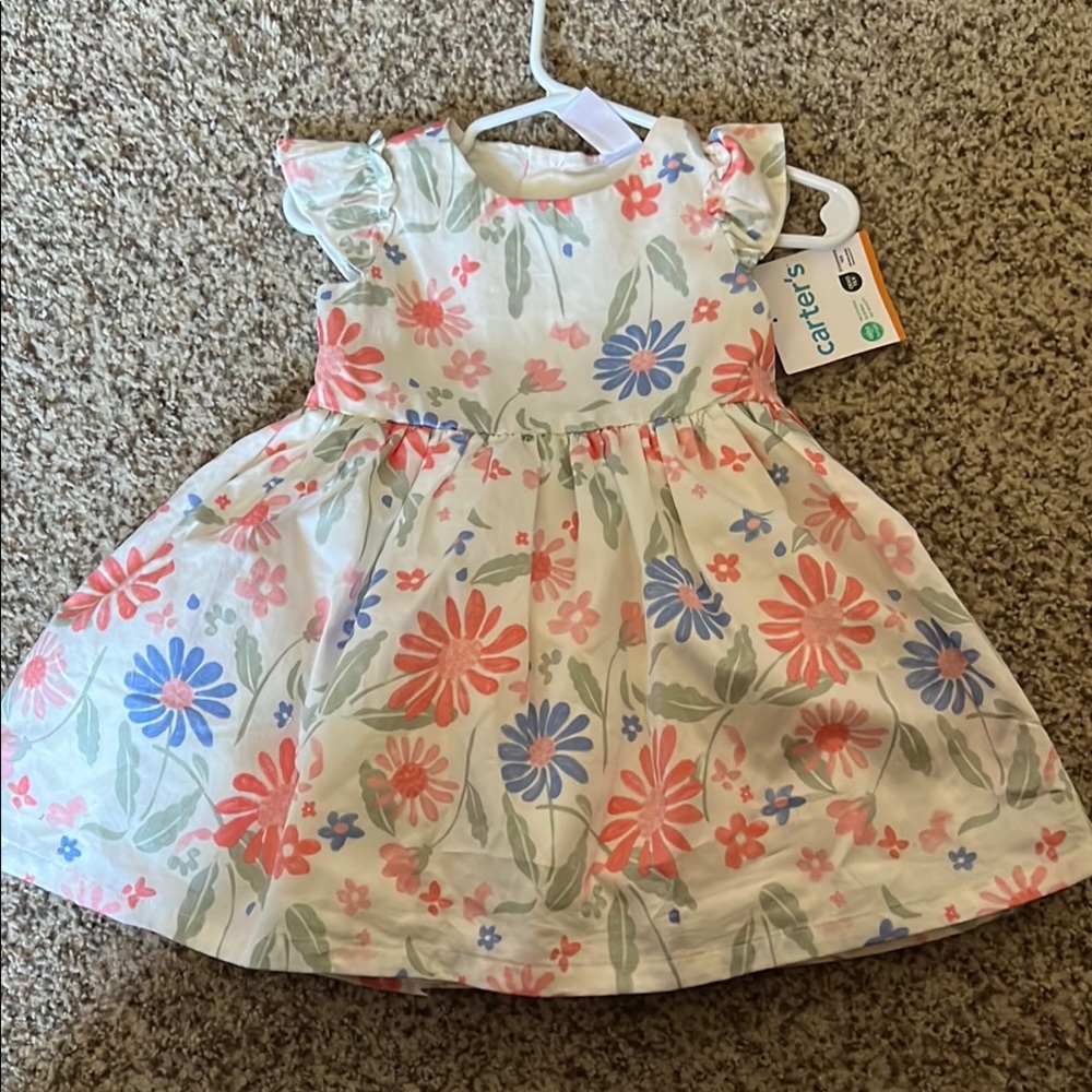 Carter's White and Cream A-Line Sundress with Flutter Sleeves